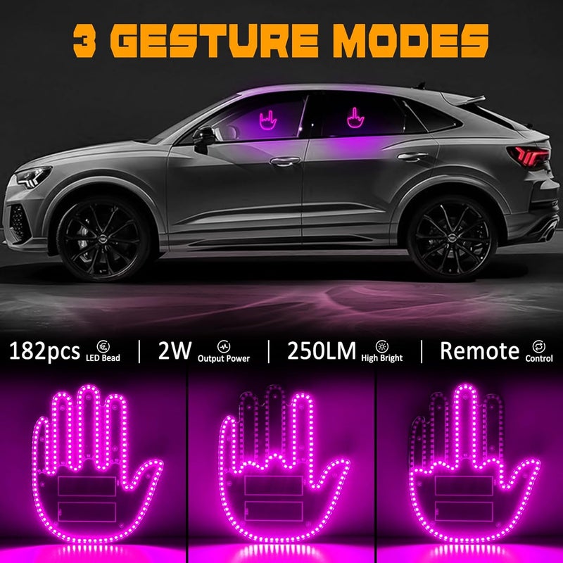 DIBMS Hand Gesture Light with Remote, Red LED Finger Funny Window Sign Light Accessories for Car Truck (Pink) - Image 3